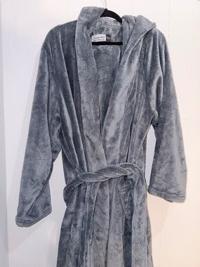 Alexander Del Rossa Plush Fleece Hooded Robe Gray 3XLT